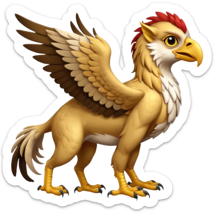 A beaked beaky 4-legged, feral, digitigrade, lanky, elegant, Gryphon-Griffin-Griff-Avian-hybrid, with a long beak, full body, cute, realism, hyper-realistic  sticker
