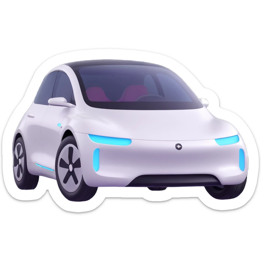 sleek electric car with smooth surfaces and shiny finish in 3D emoji style sticker