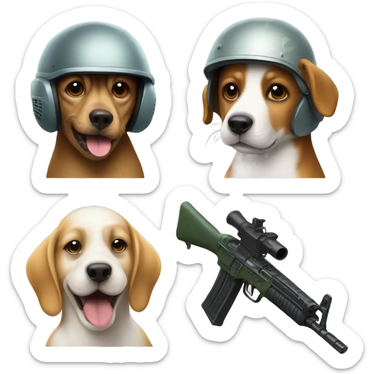 Dog wearing a helmet with ak47 and a lizard with a helmet and a ak47 sticker