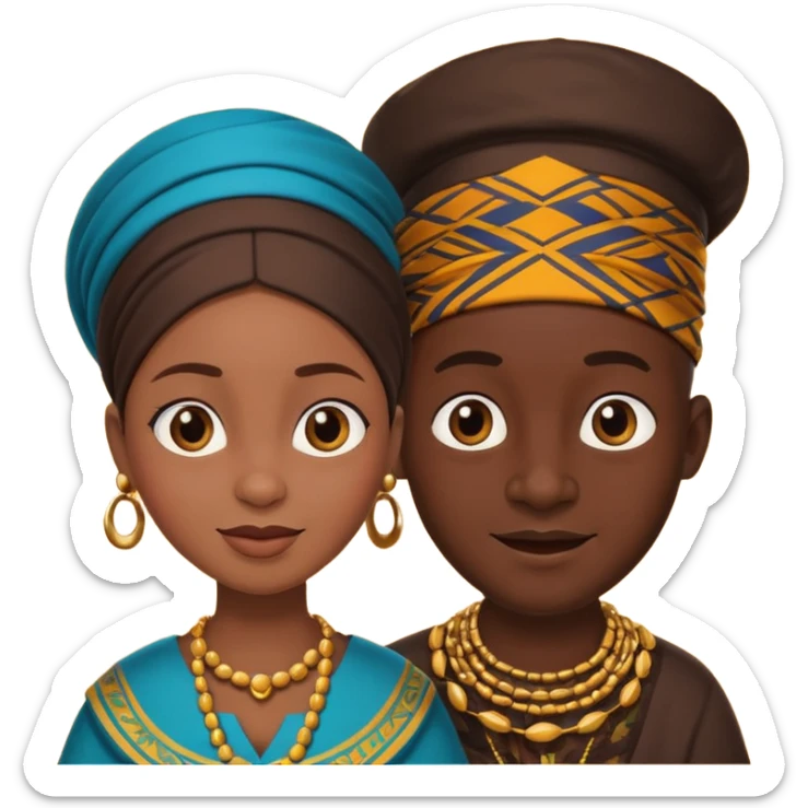 African parents, lively expressions, cultural details, playful toon style sticker