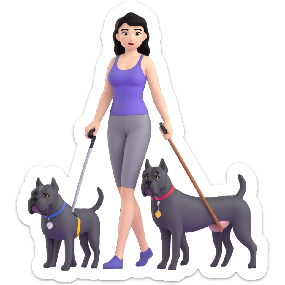 Woman with long black hair wearing spaghetti strap top holding a black Cane Corso dog with cropped ears and short tail sticker