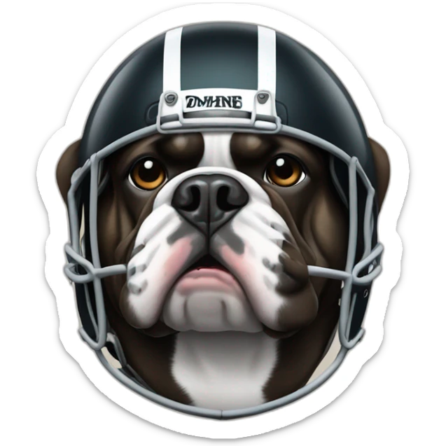 Black bulldog wearing a football helmet and pads sticker