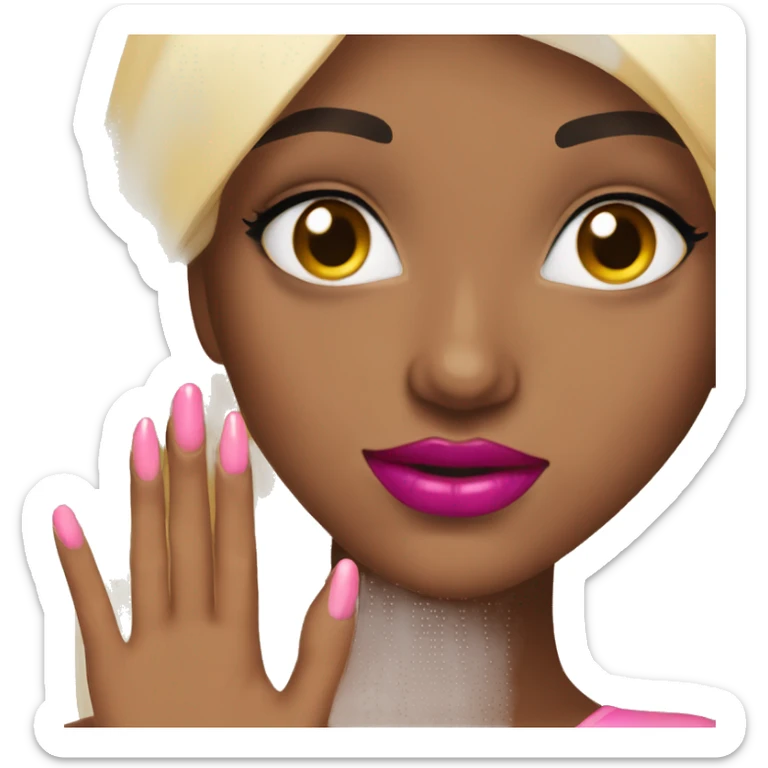 Blonde girl this brown eyes ang red manicure and pink lipstick  sticker