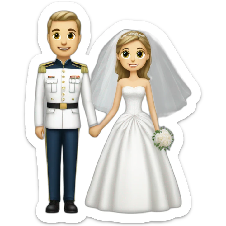 Homme blanc militaire mariage avec femme robe blanche sticker