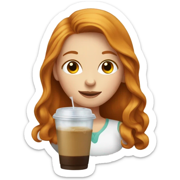 ginger girl with long hair and an iced coffee sticker