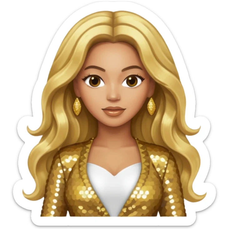 Beyonce from Destiny's Child with long blonde hair, gold outfit sticker