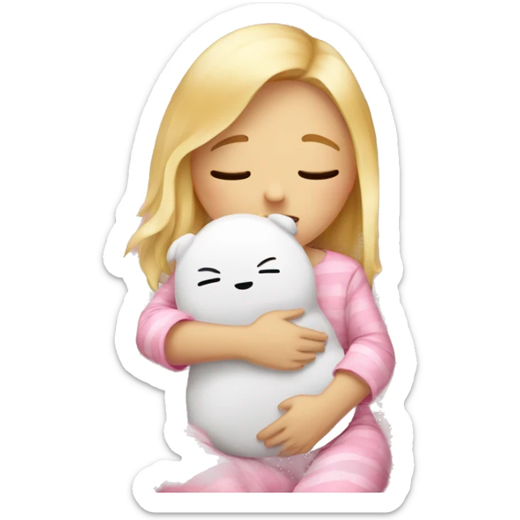 blonde girl wearing a pink pjs being very sleepy and hugging a pillow sticker