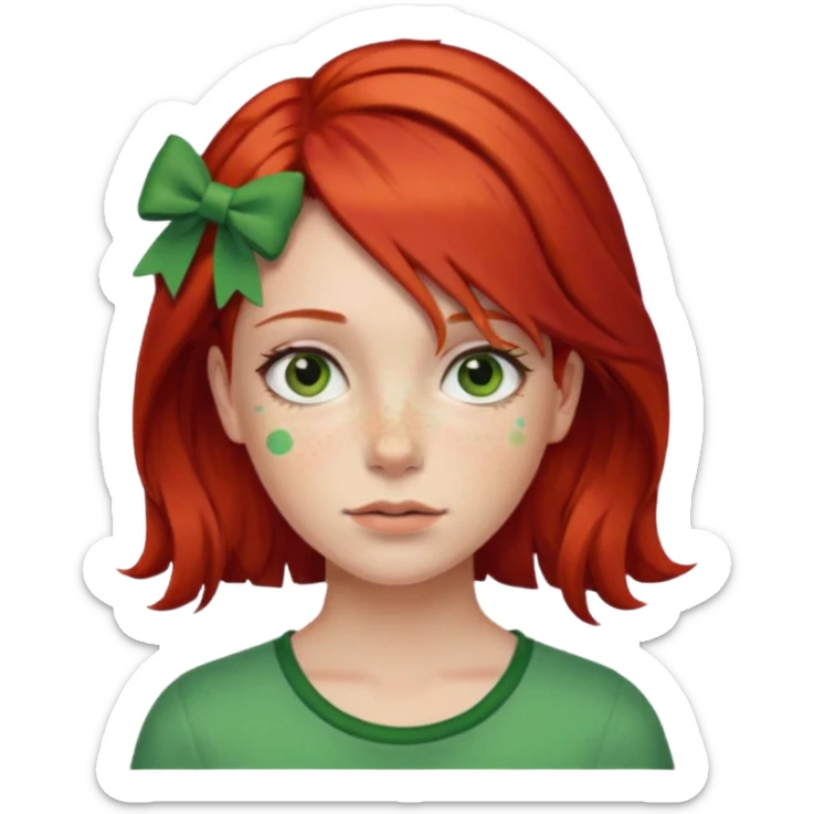  girl with red hair and green color hairclip sticker