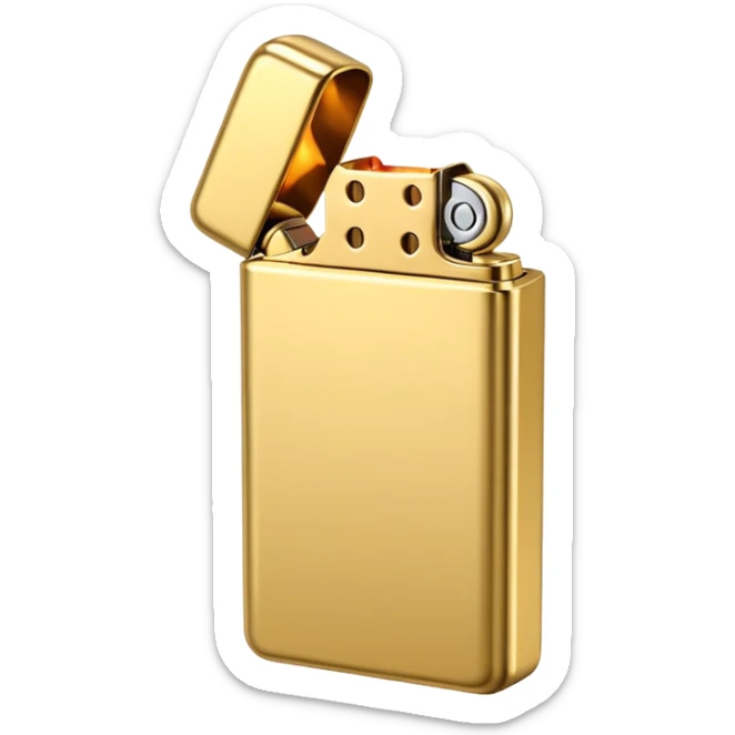 emoji icon of a golden metallic lighter minimalist white background sticker