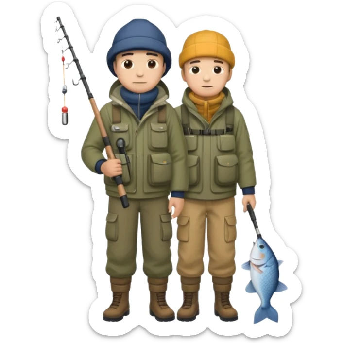 Father and son in fishing gear are cold full body sticker