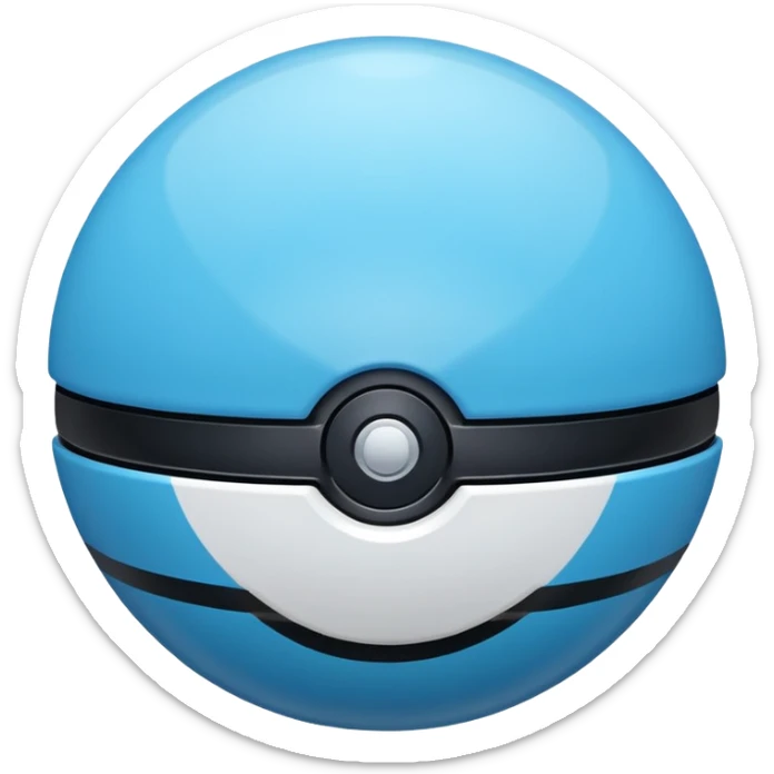 vibrant blue pokeball emoji with a black stripe and highlights, top half vibrant blue, bottom half white sticker
