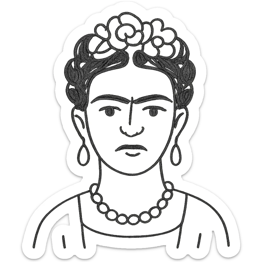 hand drawn outline icon of Frida Kahlo with no fill sticker