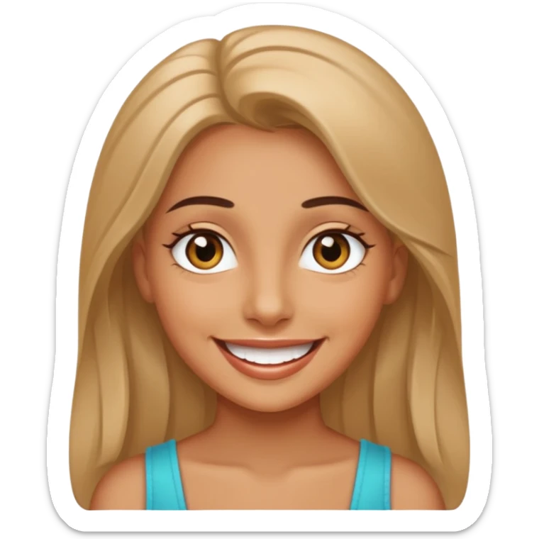 Leyla as a happy emoji, with a big smile and sparkling eyes sticker