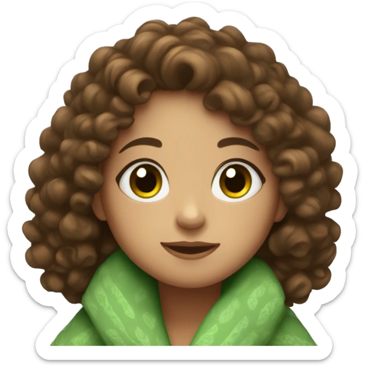 Cozy blanket girl with brown curly hair and green eyes sticker