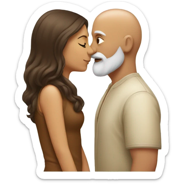 Bald bearded Indian man kissing brown haired white woman sticker