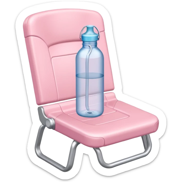 Pastel pink water bottle placed on an airport waiting chair, soft background sticker
