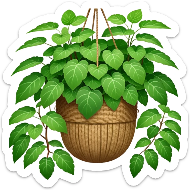 Plectranthus Verticillatus plant with perfectly circular coin-shaped green leaves in a coconut fiber hanging basket sticker