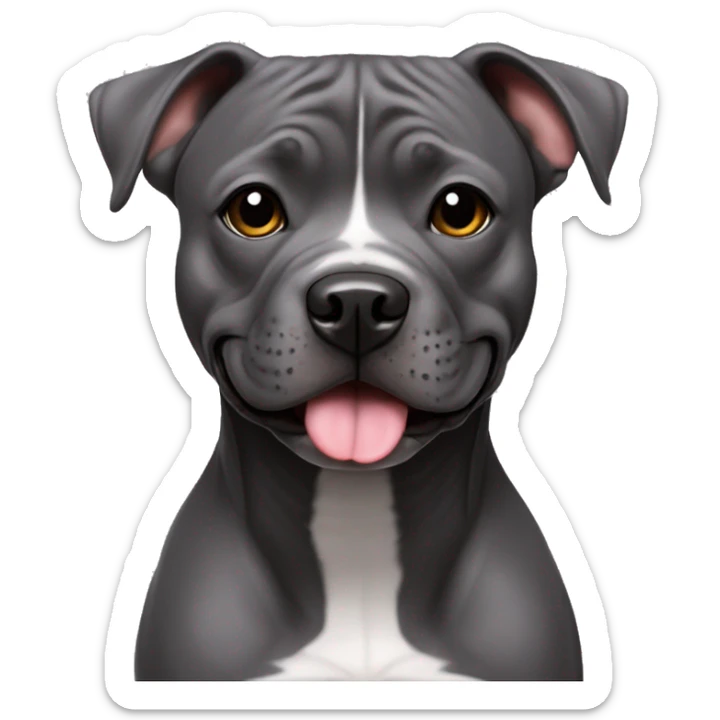 With no tounge Cute small dark grey staffordshire terrier not only face, full body  sticker