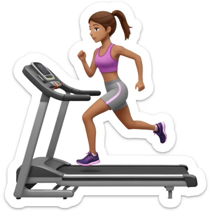 Full hyperrealistic pencil drawing of athletic girl with brown hair doing cardio on treadmill sticker