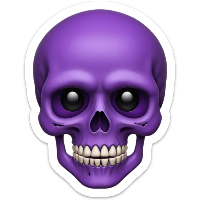 Generate a gothic style emoji of a skull face, in dark purple sticker