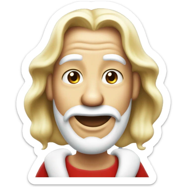 Hatless and beardless Santa clause with scary grin blonde hair sticker