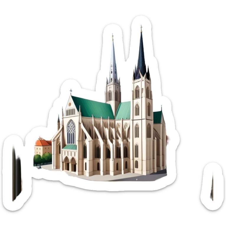 Cinematic Realistic Zagreb Cathedral Landmark Emoji, depicted with Gothic architecture rendered with lifelike detail and majestic, soft lighting. sticker