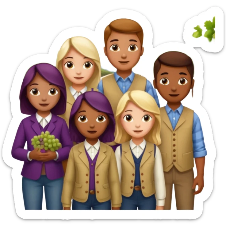 Make a photo of 5 project managers, specificly 3 girls and 2 boys, that are making project for improvment of the vineyard sticker