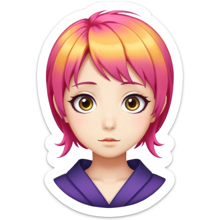 Japanese anime style character with big eyes and colorful hair sticker