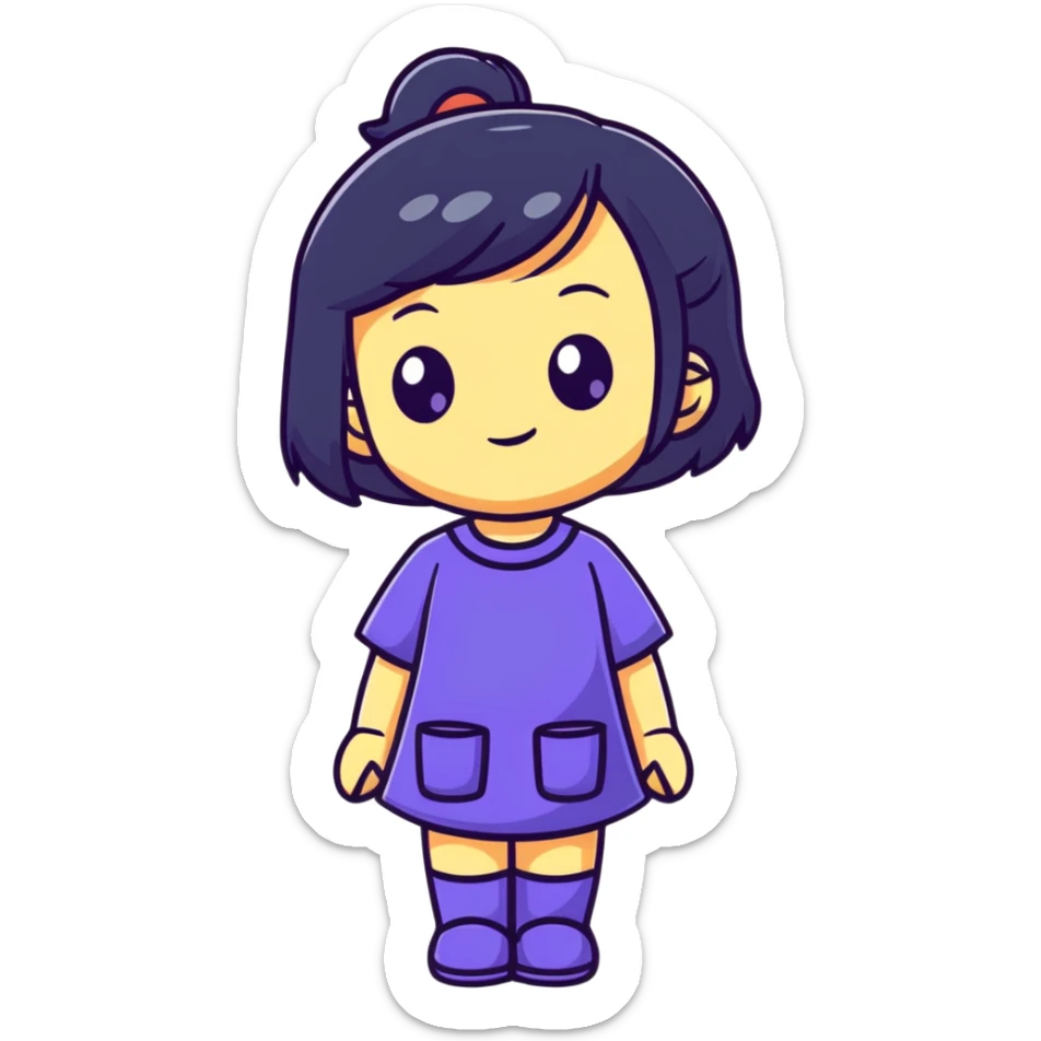 Cute female figurine in designer toy style, colorful, smooth plastic appearance, chibi proportions sticker