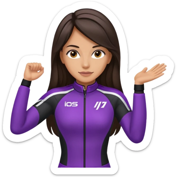 brunette long hair woman with black racing outfit with single purple strips on arms sticker