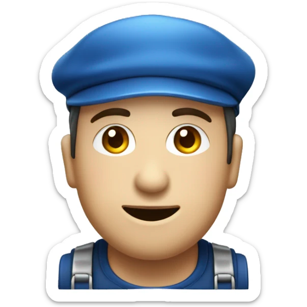 Contrôleur de trains habillé en rouge et bleu avec béret  sticker