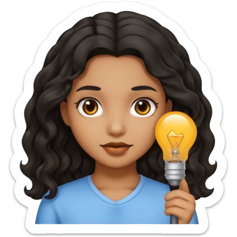 Girl with light brown skin black wavy hair sticker