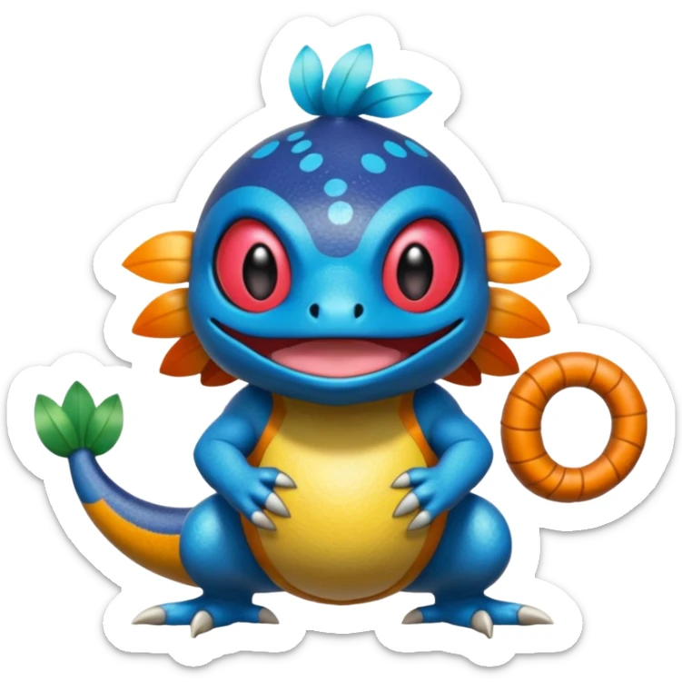 Elemental shimmering lucky charming smiling cute Croagunk-Dragalge-Hawlucha-Pokémon-Fakémon-hybrid-creature sticker