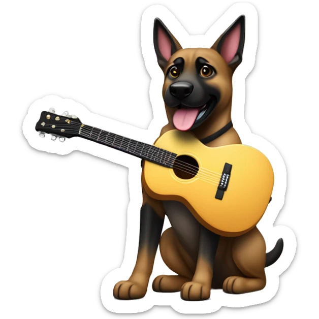 berger malinois debout qui joue de la guitar electric rock popstar sticker