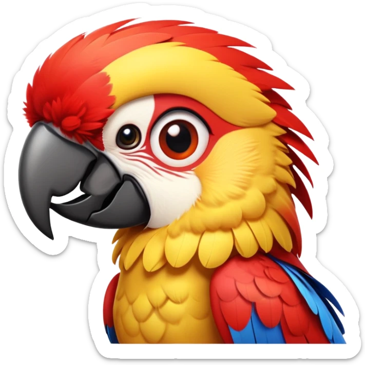 cinematic-cute-macaw-portrait-emoji,-head-tilted-playfully-and-inquisitively,-with-a-dazzling-red-plumage-and-round,-sparkling-eyes-filled-with-charm,-simplified-yet-irresistibly-adorable-features,-highly-detailed, white beak sticker