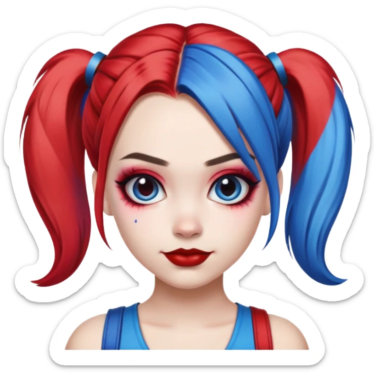 hair styled like Harley Quinn with red and blue pigtails sticker
