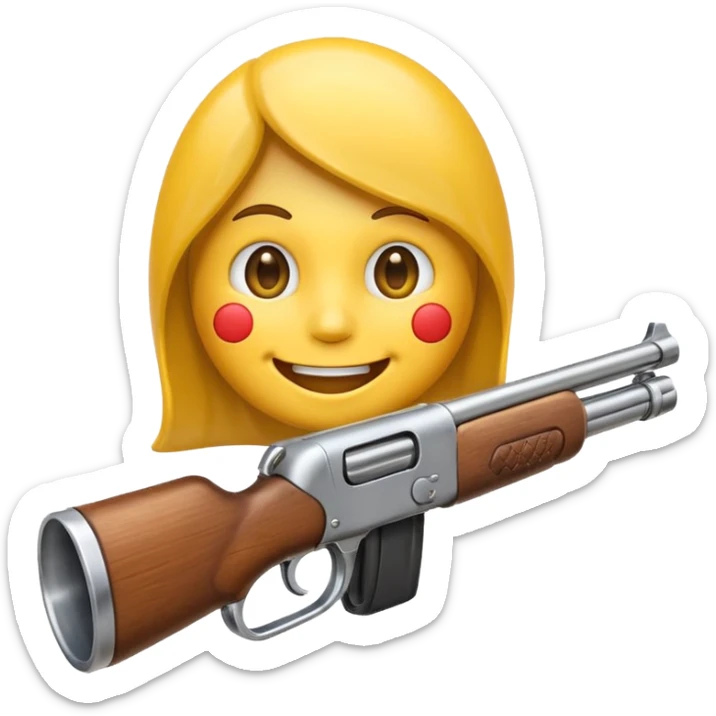 Create a smiling face emoji that’s sucking on the barrel of a shotgun sticker
