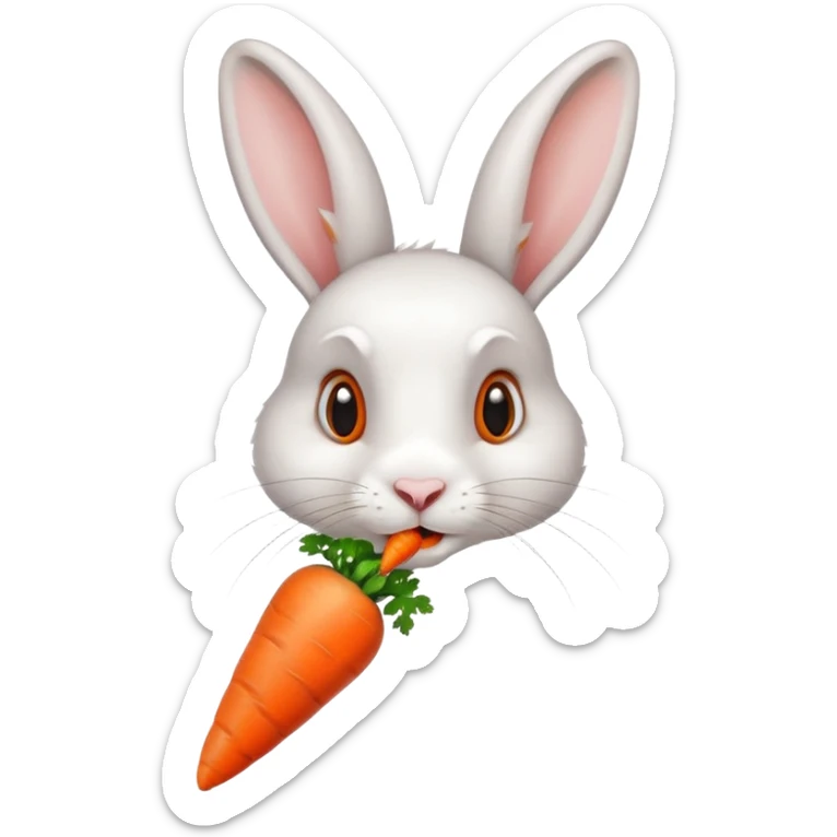 A rabbit nibbling on a carrot, surprised by the flavor, portrait, bust up sticker