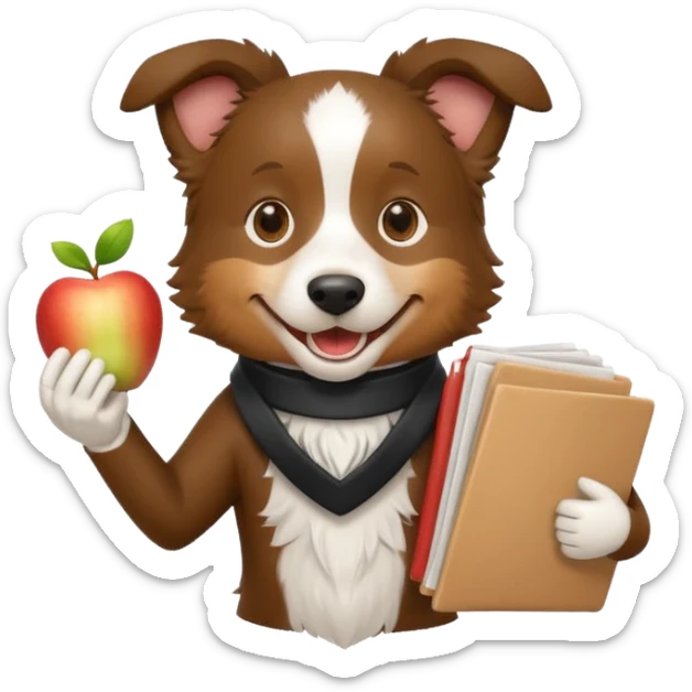 smiling border collie emoji holding multiple resumes in its mouth, friendly and energetic, no hands, apple emoji style sticker