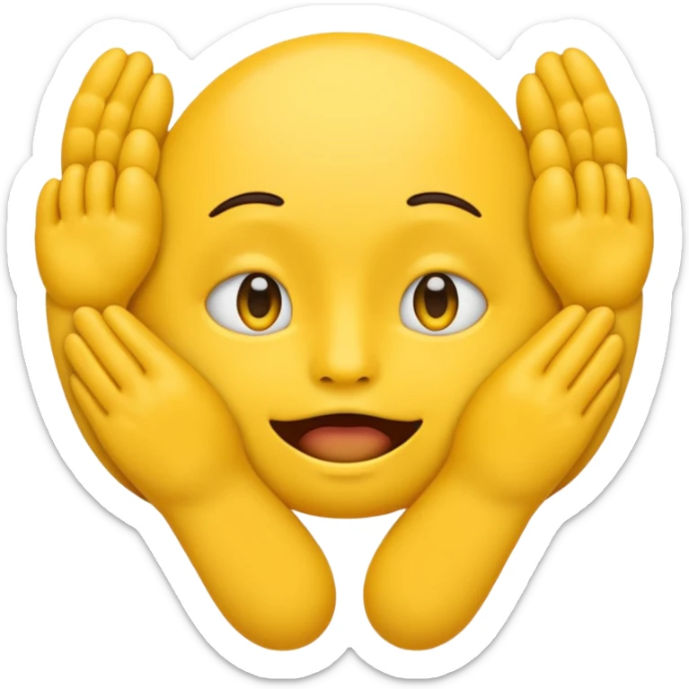 Create an sly emoji with feet and hands covering the mouth sticker