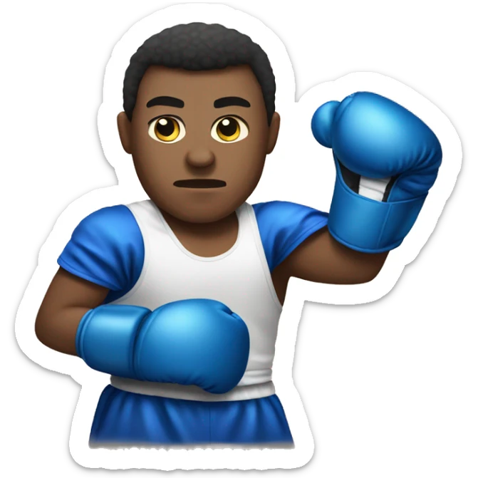 Create an emoji of a person wearing boxing gloves, with a focused and determined face. Show the spirit of a boxing champion sticker