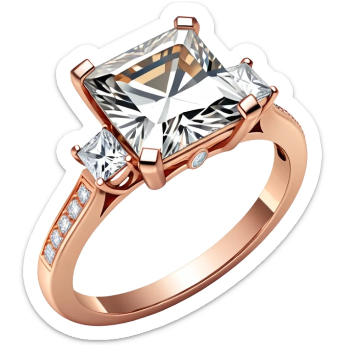 Princess cut rose gold diamond ring with vintage diamonds on the band sticker