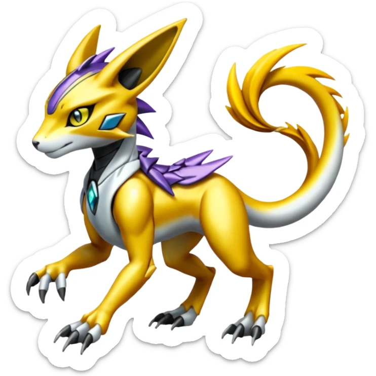 Modern Futuristic Cyber-Meloetta-Greymon-Inteleon-Renamon-Pokémon-Digimon-Fakémon-fusion-hybrid-creature sticker