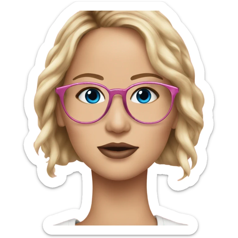 Jennifer Lawrence,  blu eyes wearing glasses and pink kisses sticker