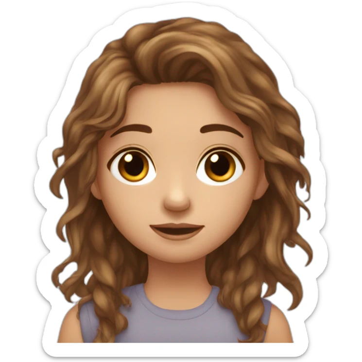 Messy long brown haired girl with hazel eyes and little birthmark on neck sticker