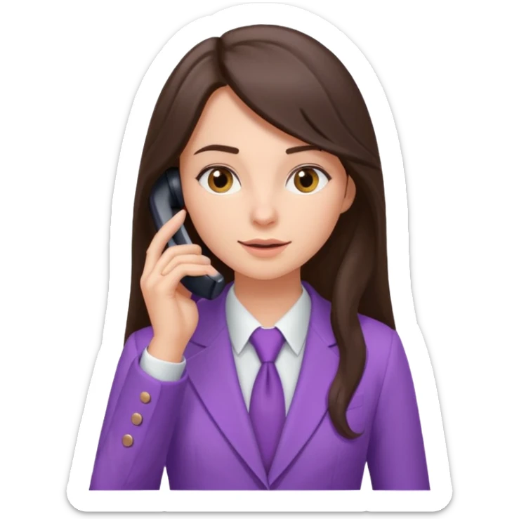 Long brunette hair girl with light purple suit talking through a phone sticker