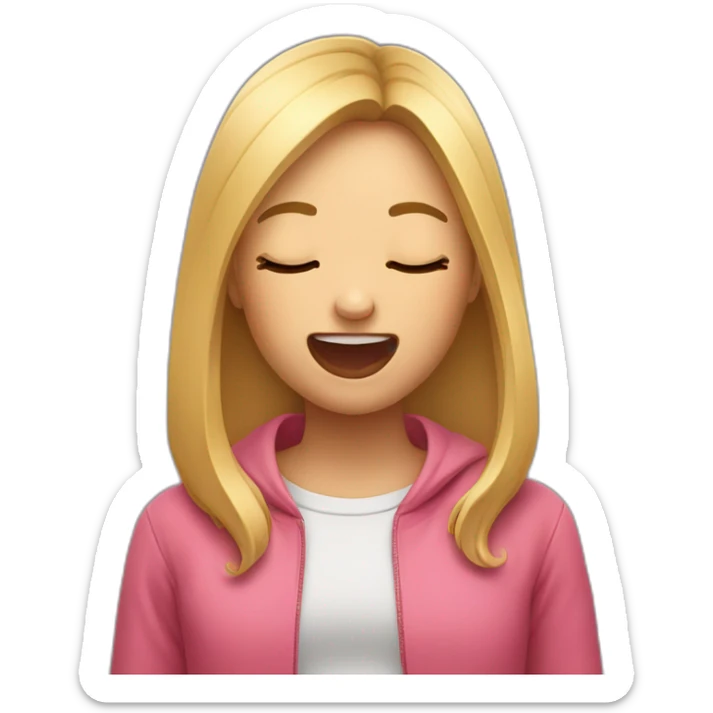 Girl with closed eyes open mouth stretching tongue wide out sticker