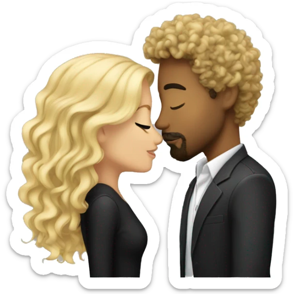 black blonde haired kissing a guy who has goatee and black curly hair sticker