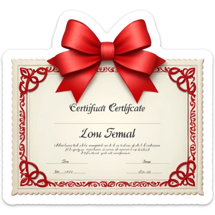 a white certificate with a bow on a black background. Lots of details. perspective sticker