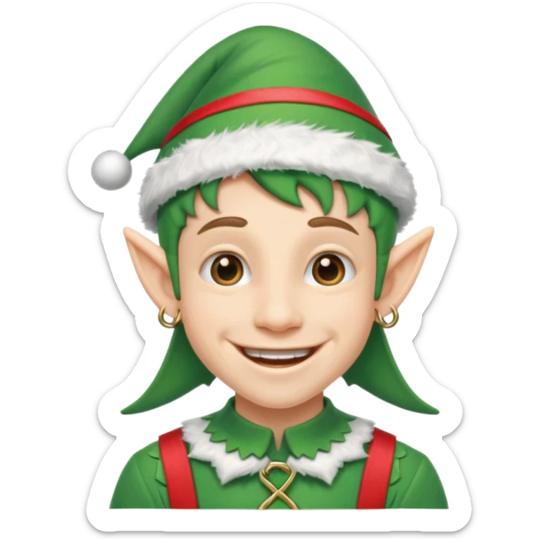 duende navideño con una sonrisa amplia y ortodoncia sticker